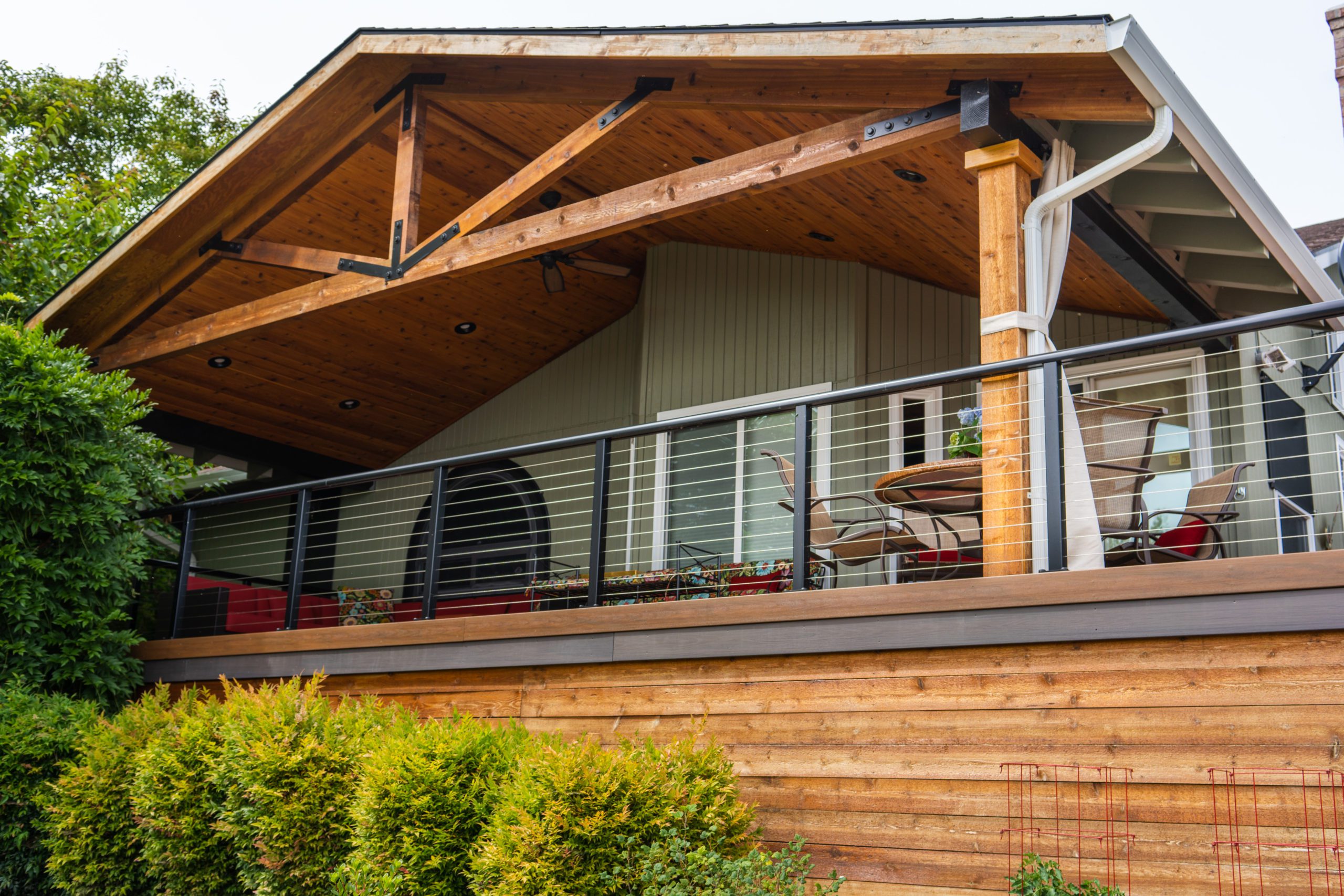 Wood Framed patio cover installed by Rick's Custom Fencing and Decking in Portland Oregon