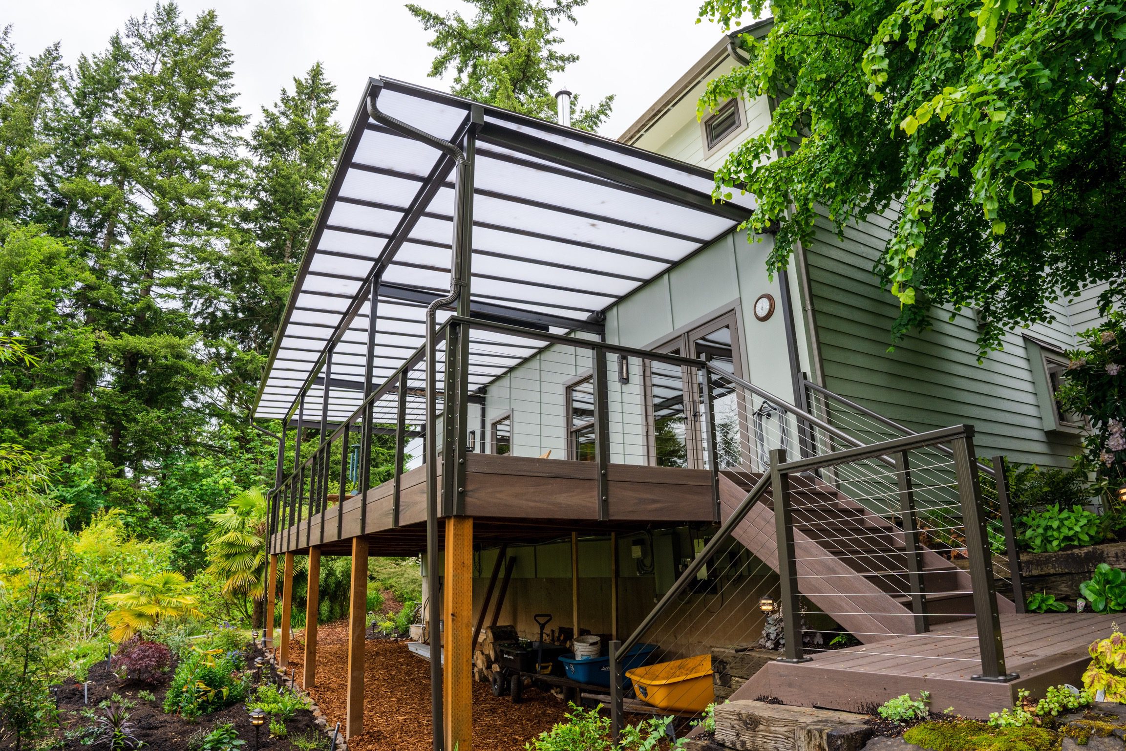 Acrylite patio cover installed by Rick's Custom Fencing and Decking in Kalama, WA