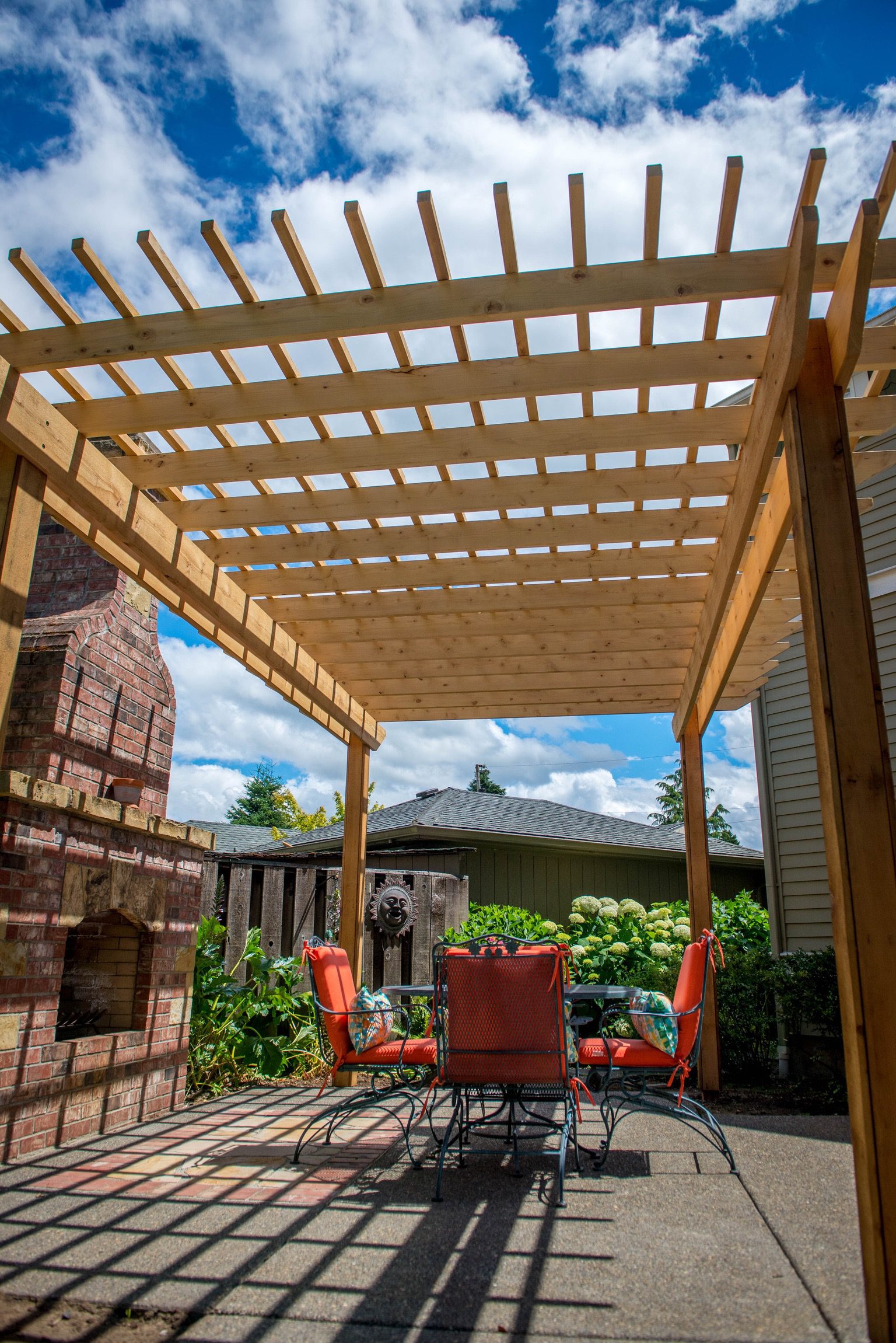 cedar pergola as part of outdoor living space