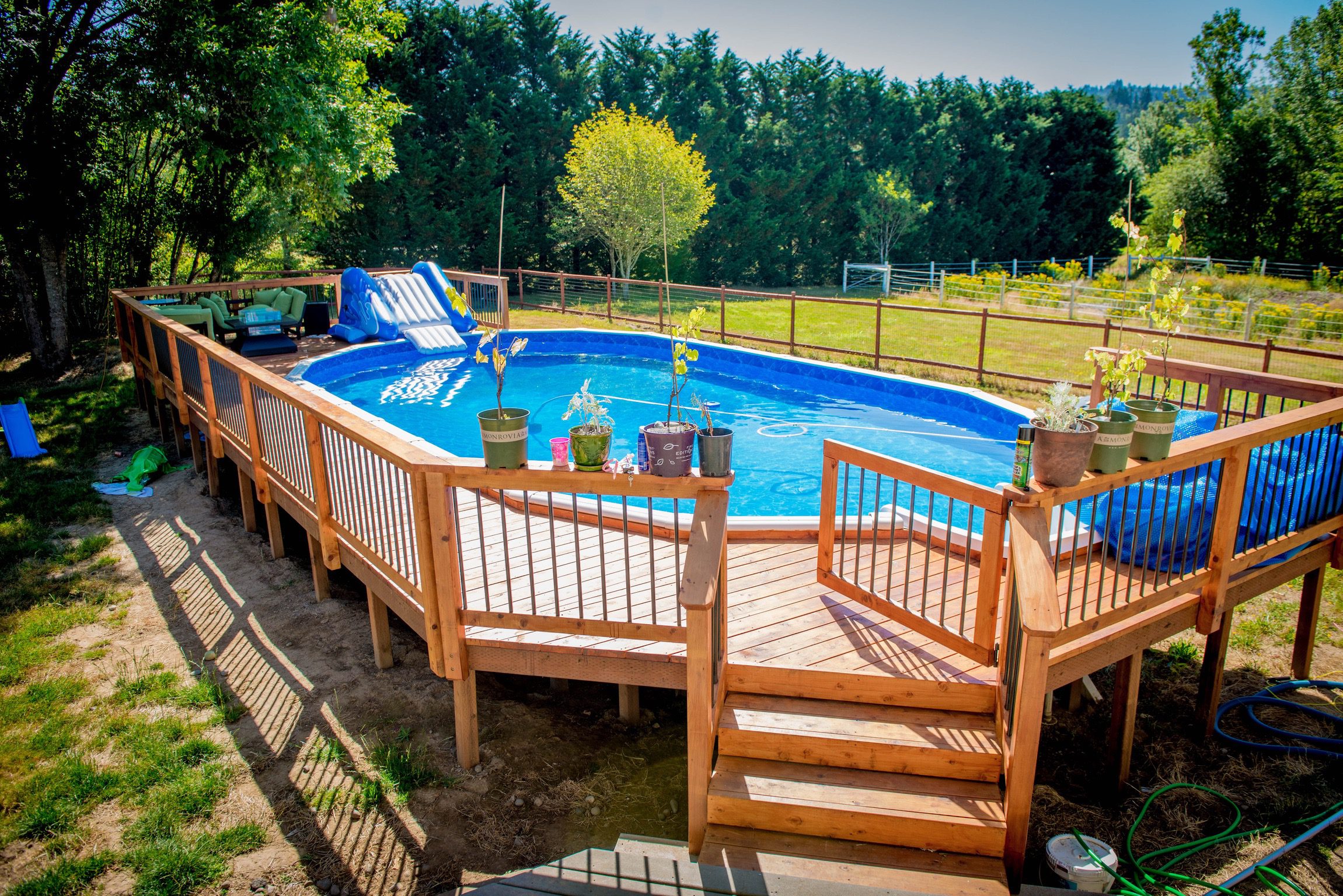 Port Orford cedar and handrail around pool