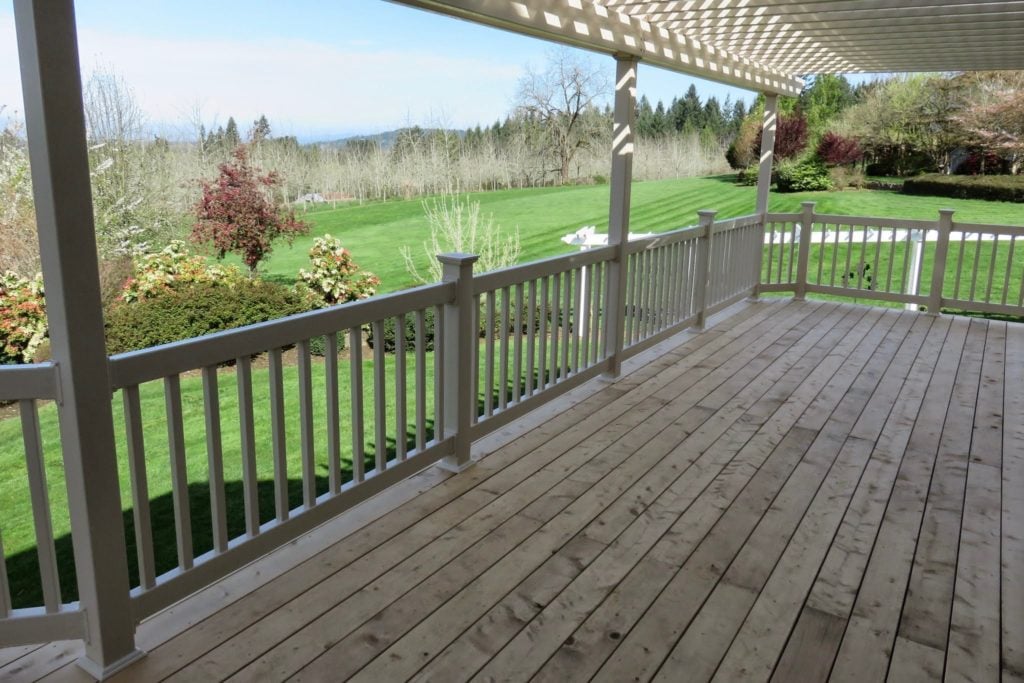 1001 Vinyl Handrails cedar deck featuring vinyl handrail