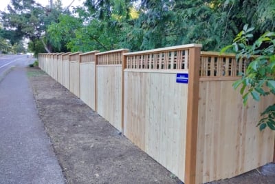 1038 Fencing Cedar Lattice Top The corner of a long cedar lattice top fence.