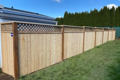 1040 Fencing Cedar Lattice Top A diagonal lattice top fence.