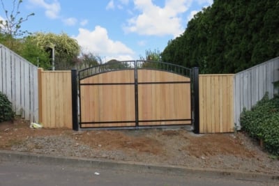 1051 Ornamental Gates steel gate with wood fill