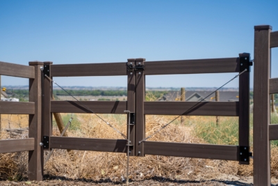 1001 Vinyl Gates brown double drive vinyl pasture rail gate