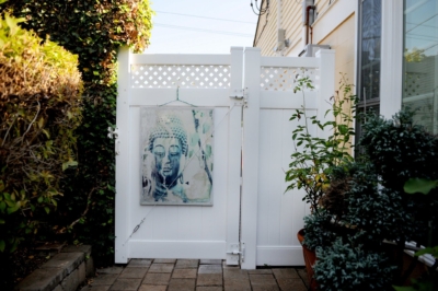 1004 Vinyl Gates single swing lattice top vinyl top