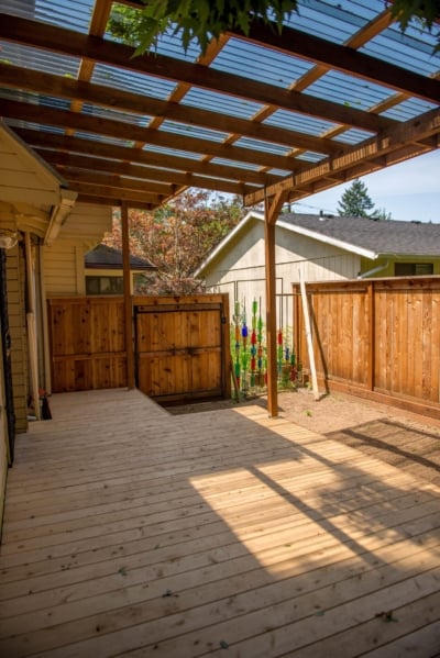 1044 Decking Cedar Port Orford cedar deck under a wood frame cover
