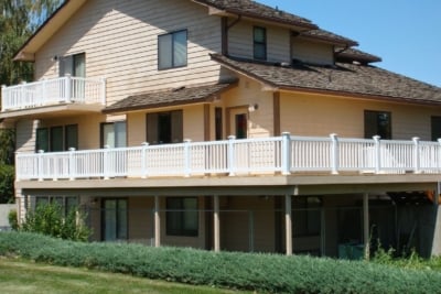 1030 Vinyl Handrails. white vinyl railing on large deck