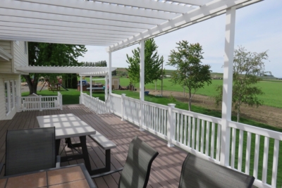 1034 Vinyl Handrails. vinyl railing part of a pergola