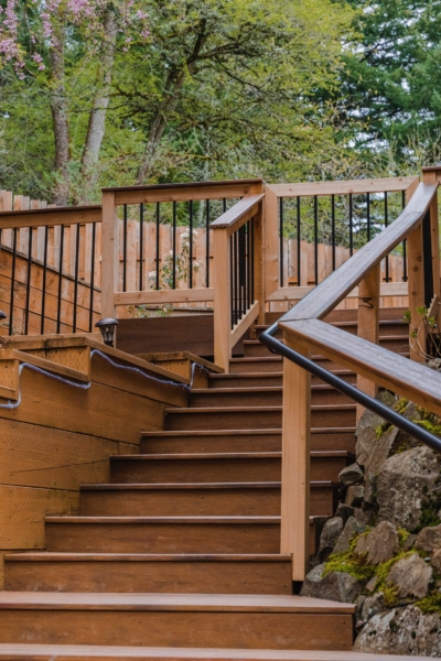 1039 Vinyl Handrails. Black vinyl grip rail incorporated into cedar hand rail