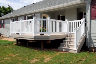 1047 Vinyl Handrails. vinyl handrail with a gate
