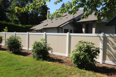 1043 Vinyl Privacy Fencing Tan and white Vinyl fence