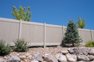 1055 Vinyl Privacy Fencing Driftwood colored Vinyl Fence