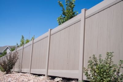 1056 Vinyl Privacy Fencing Driftwood colored Vinyl Fence